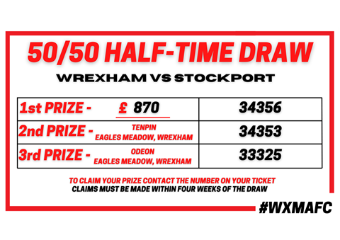 50/50 | Half-time draw results - Wrexham AFC vs Stockport County